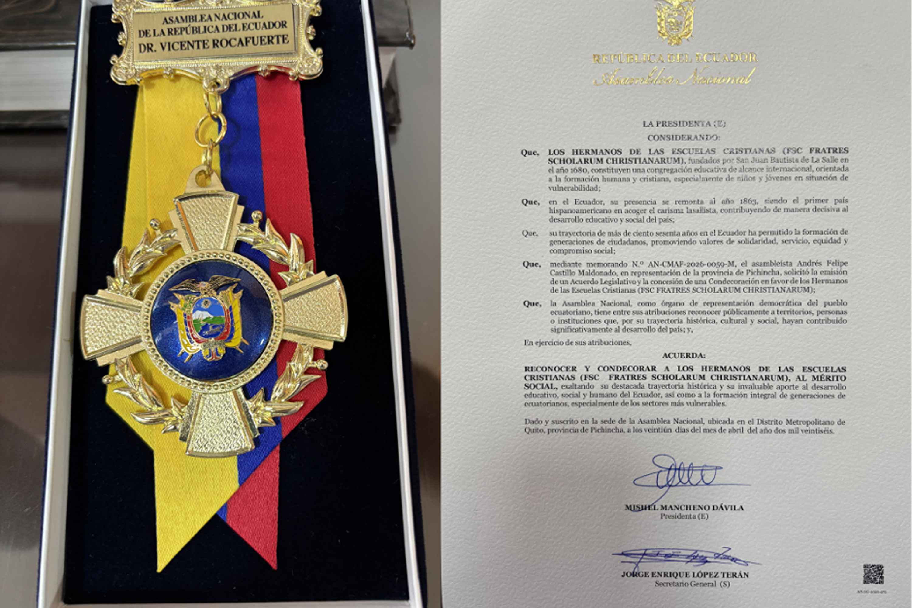 condecoración Vicente y acuerdo